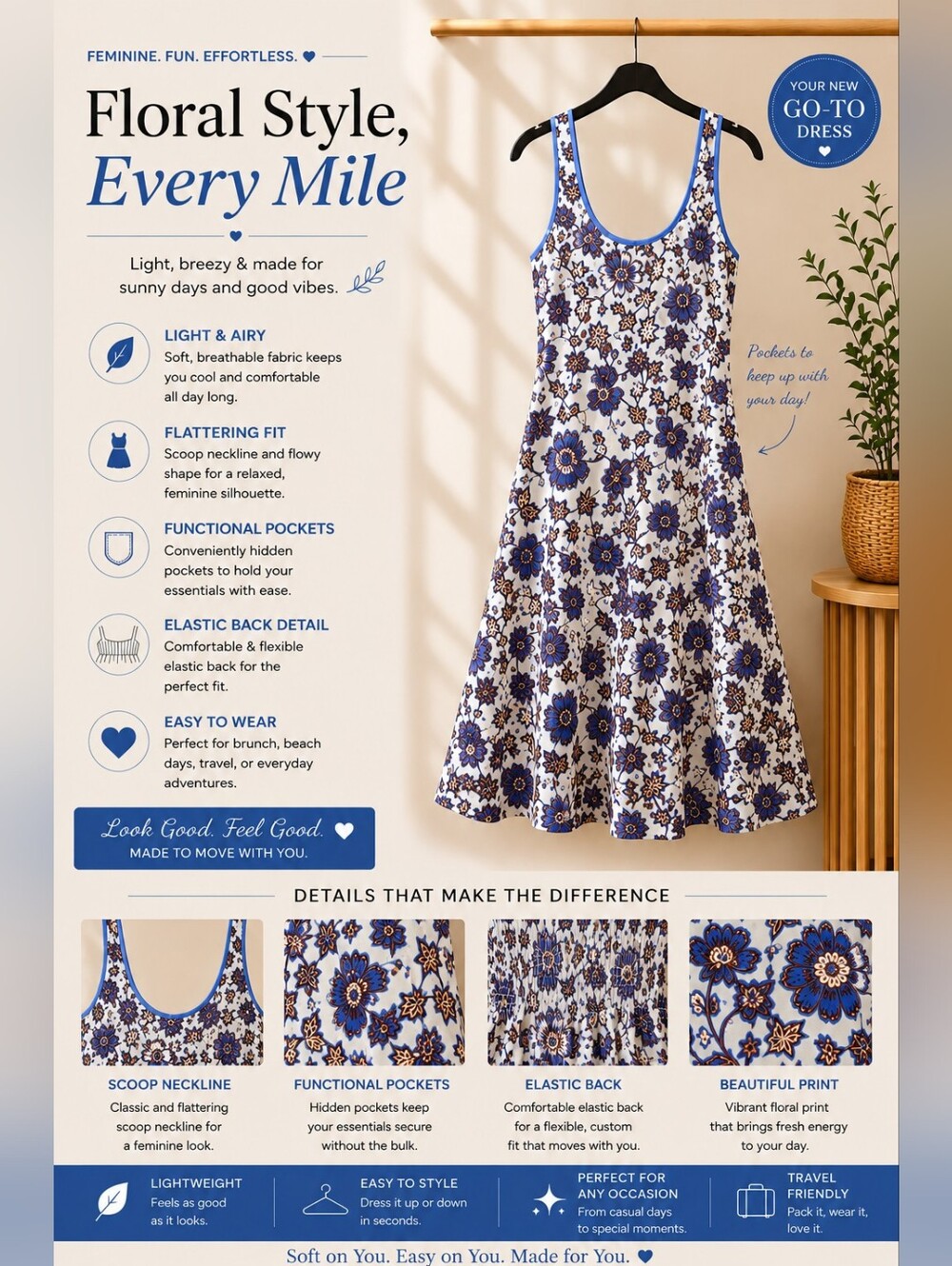 Rachel Zoe Blue and Brown Floral Summer Dress